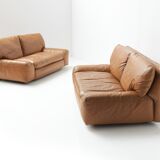 Bengodi vintage cognac leather sofas design Cini Boeri for arflex italy