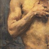 Oil on panel by Alain Beaufreton academic nude male