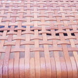 Moroccan bench in wood and brown leather, moroccan bench in solid wood, moroccan bench, beldi tradit bench