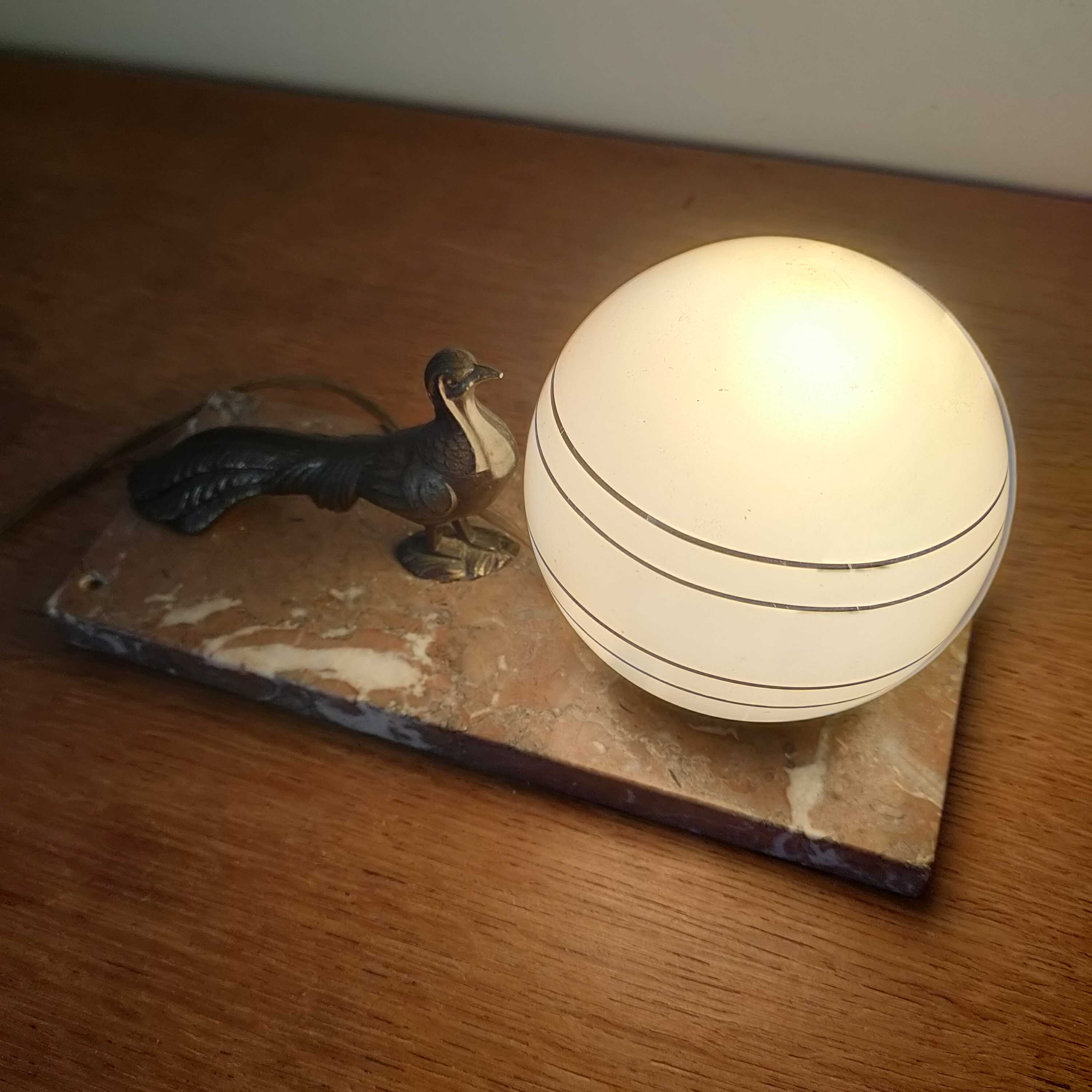 Art deco lamp bird and glass globe