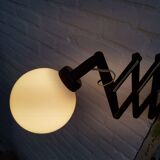 Vintage wooden scissors lamp with glass shade, '70s