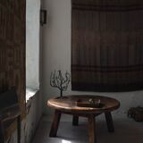 Brutalist oak round coffee table, Belgium, 1950s