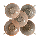 5 art deco cups pink old glass