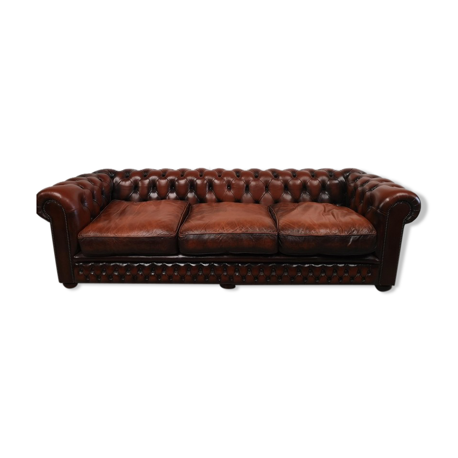 Brown leather chesterfield sofa 3 places