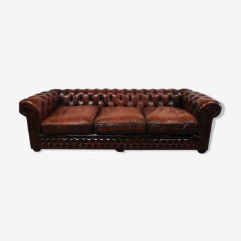 Brown leather chesterfield sofa 3 places
