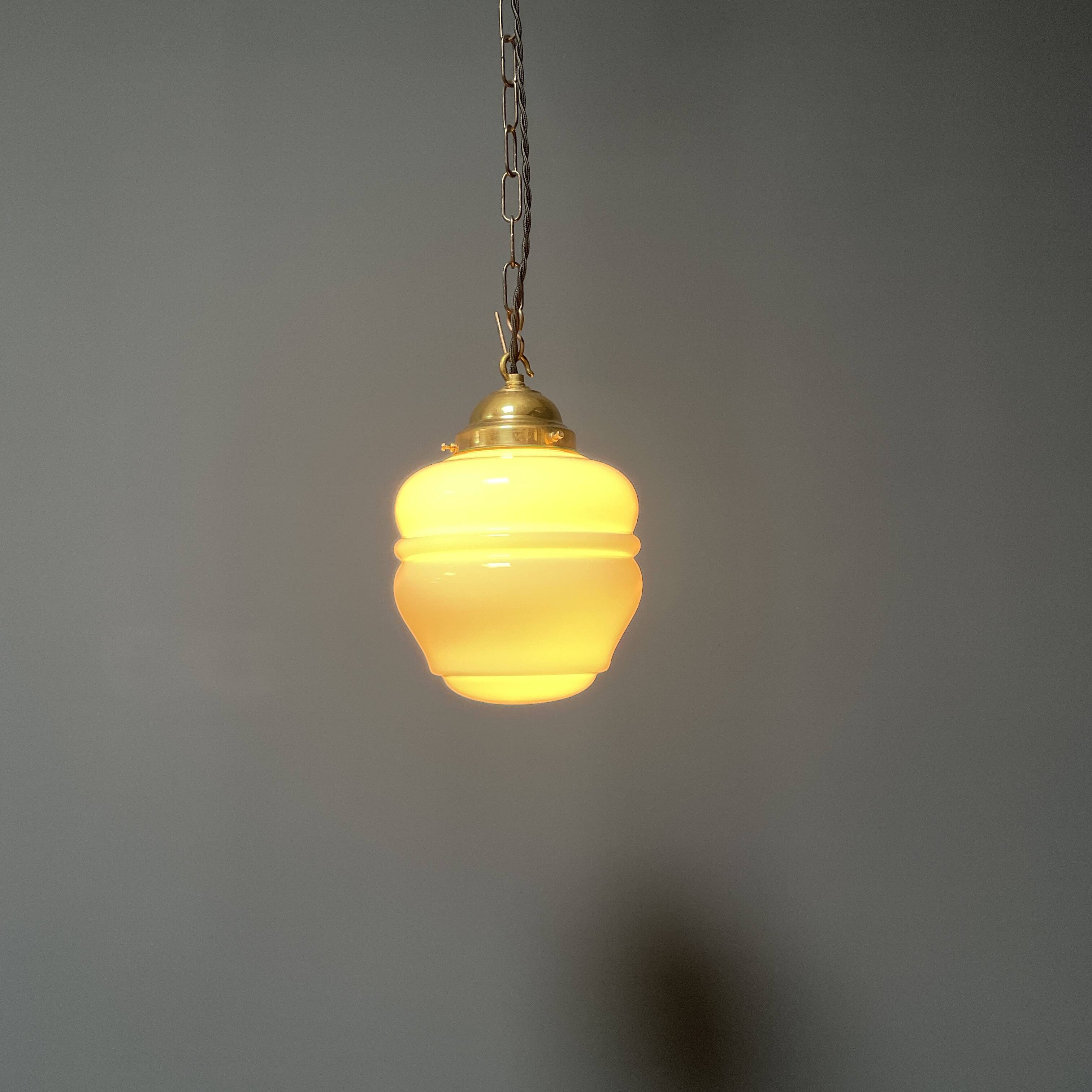 English opaline with brass glass pendant lamp