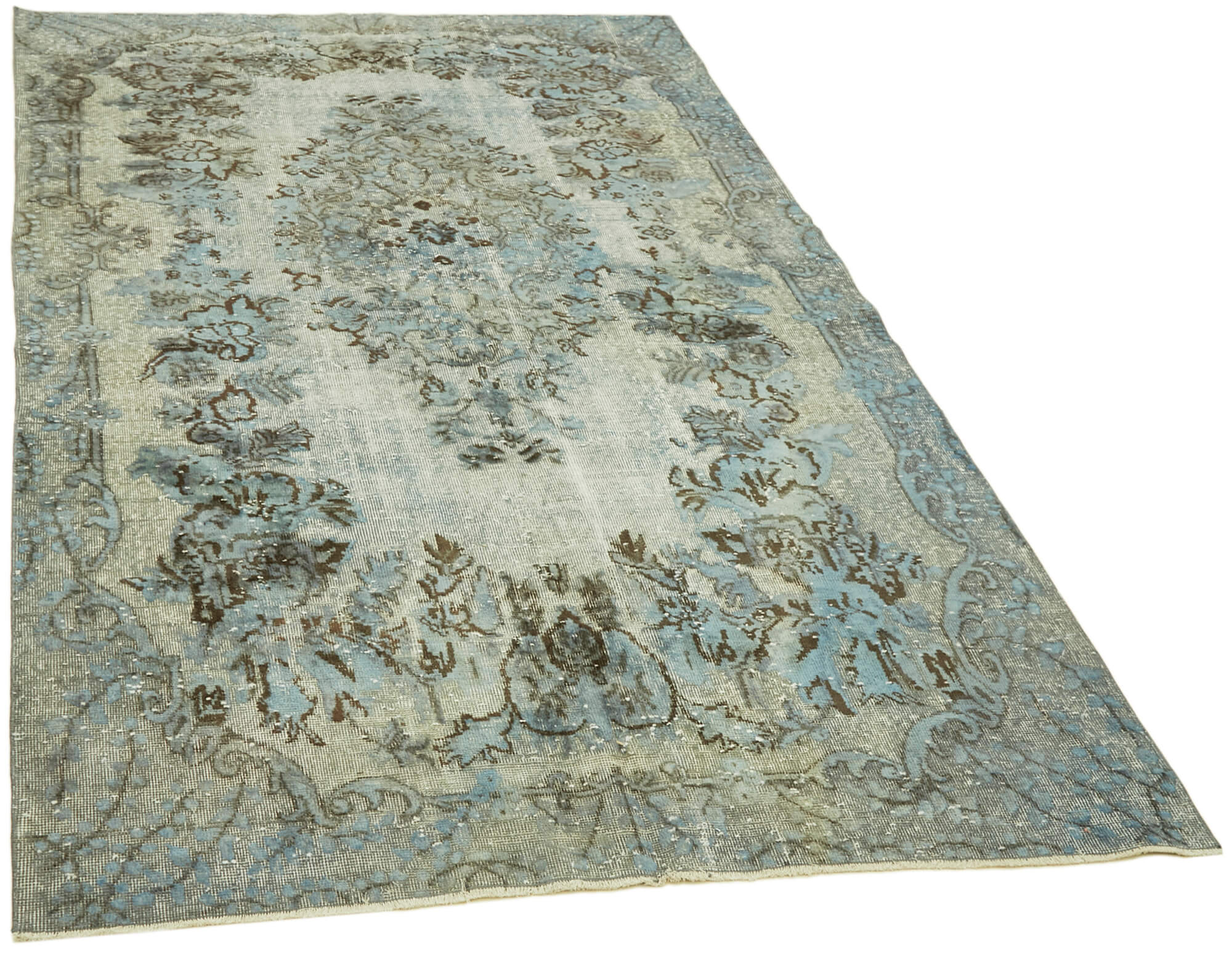 Hand-knotted vintage turkish 1980s 176 cm x 284 cm blue rug