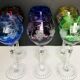 Set of six colored cut crystal wine glasses
