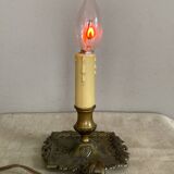 Candle holder with 20th century spelter socket mounted as a flame bulb lamp