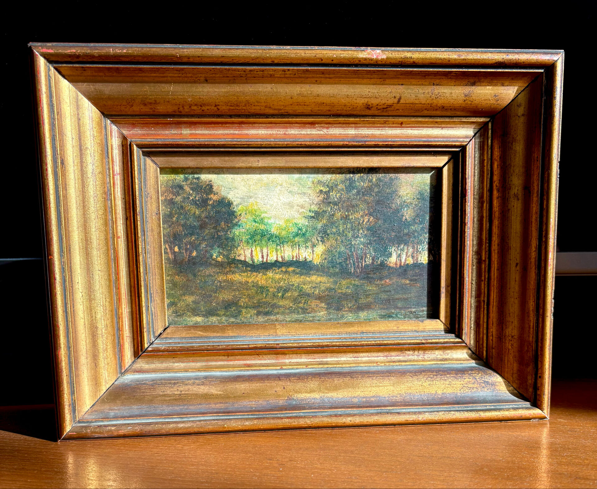 Antique painting from the late 19th century - Oil on panel in the Barbizon style.