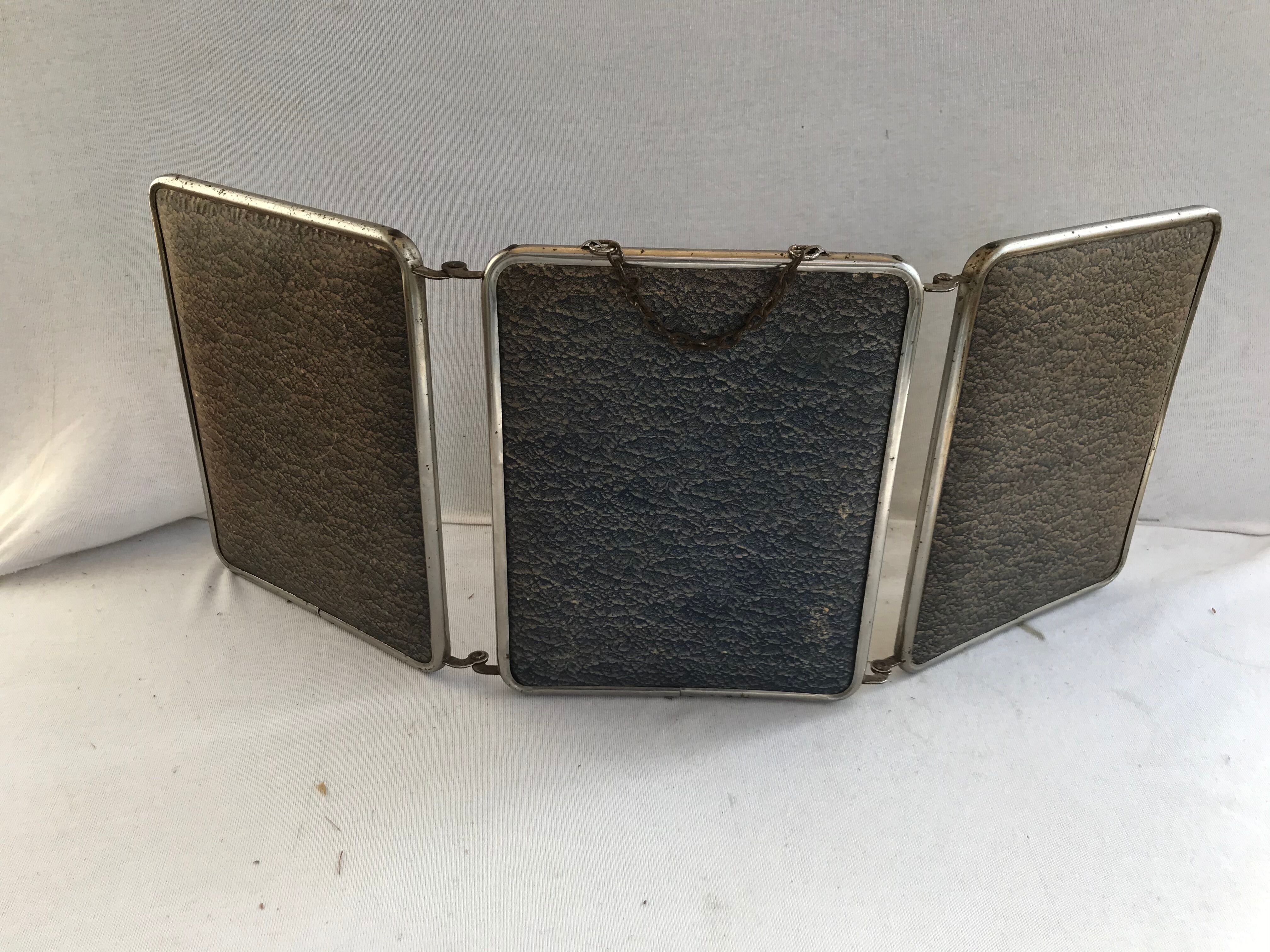 Ancien miroir triptyque barbier