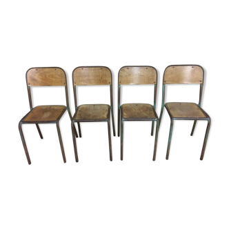Set of 4 wood & metal chairs