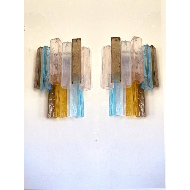 21st Century Multicolored "Squared" Murano Glass Wall Sconces - a Pair