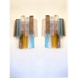 21st Century Multicolored "Squared" Murano Glass Wall Sconces - a Pair