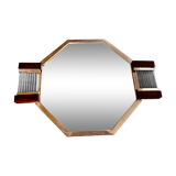 Modernist Art Deco mirror top in nickel-plated metal and handles translucent glass and ebony tube handles