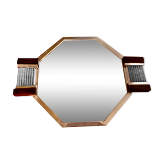 Modernist Art Deco mirror top in nickel-plated metal and handles translucent glass and ebony tube handles