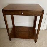 Walnut veneer pedestal table.