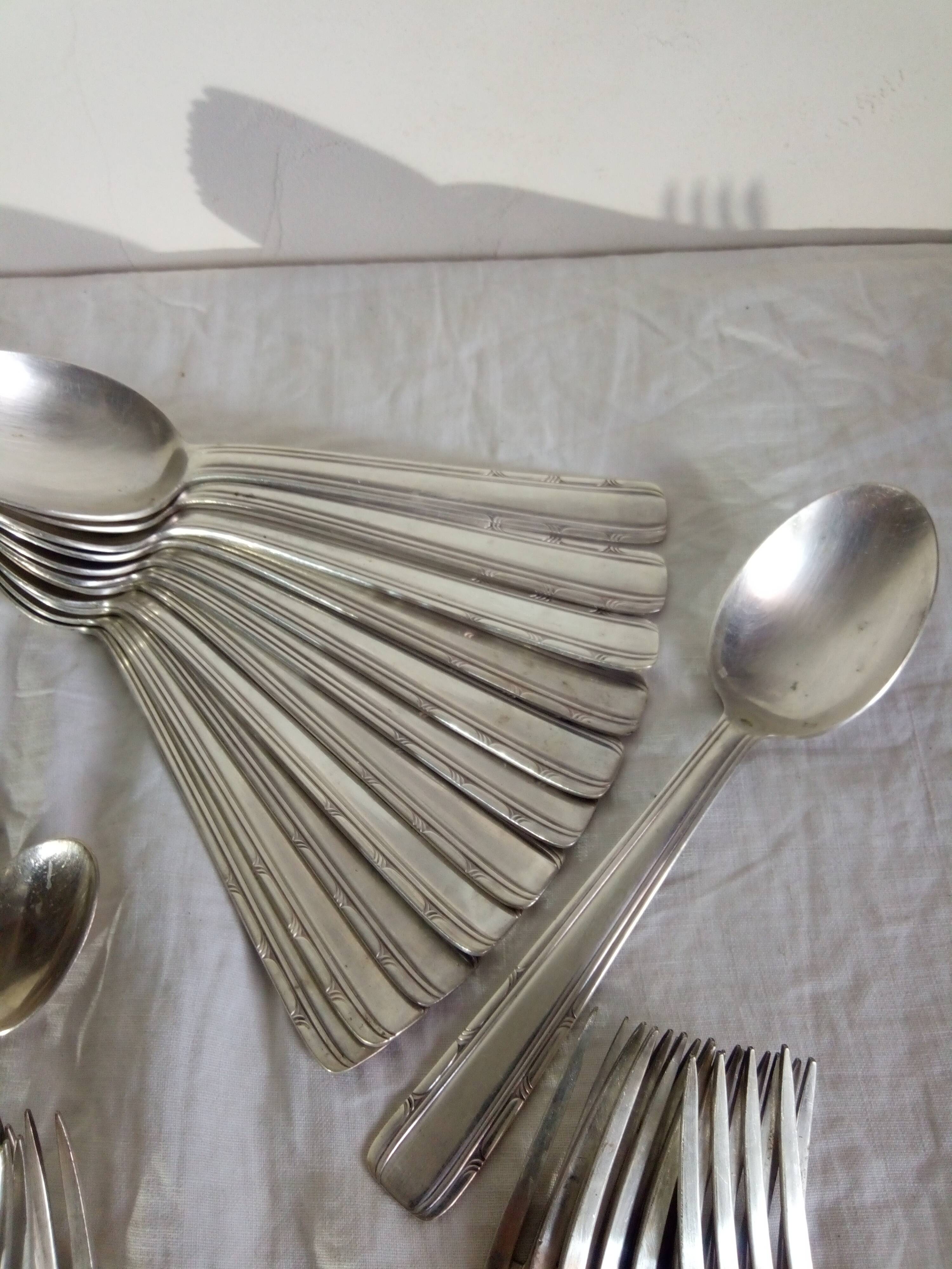40's silver plated metal cutlery set 36 pieces