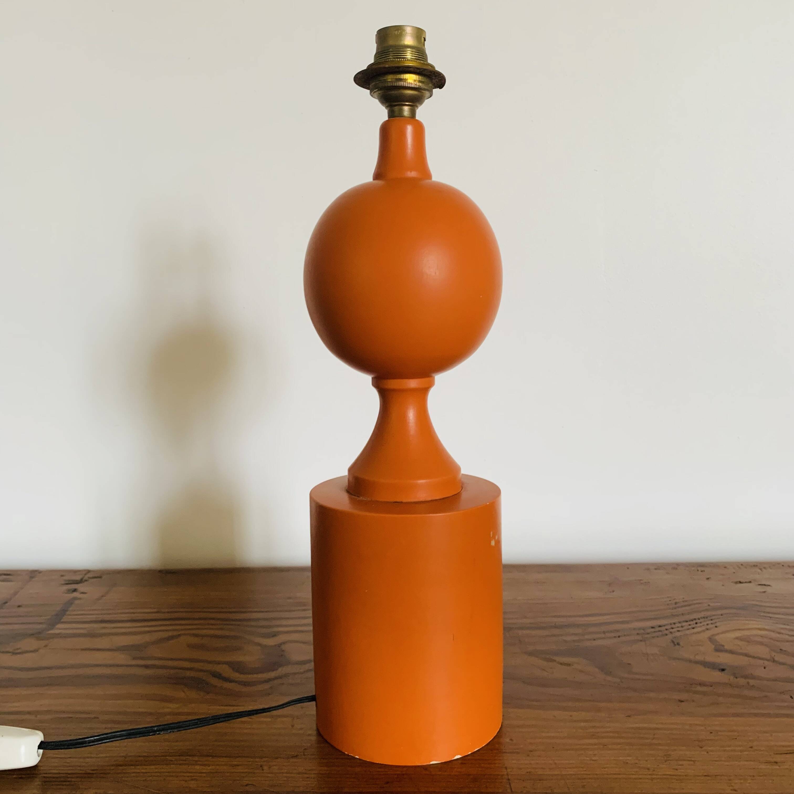Orange turned wooden lamp base