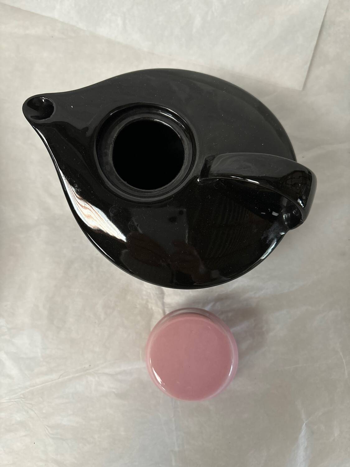 Vintage black and pink ceramic teapot