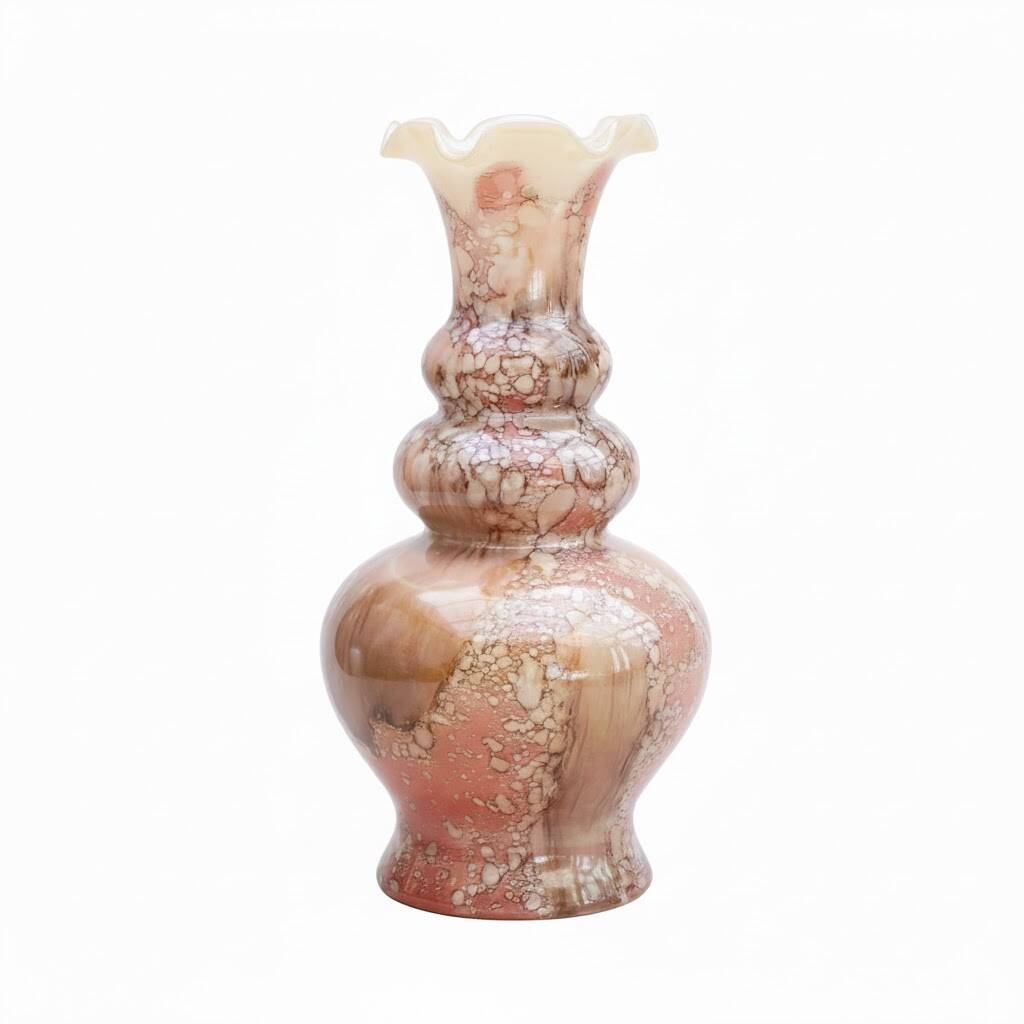 Fluted vase in mottled brown and white glass paste