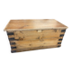 Old trunk in natural pine wood with padded interior