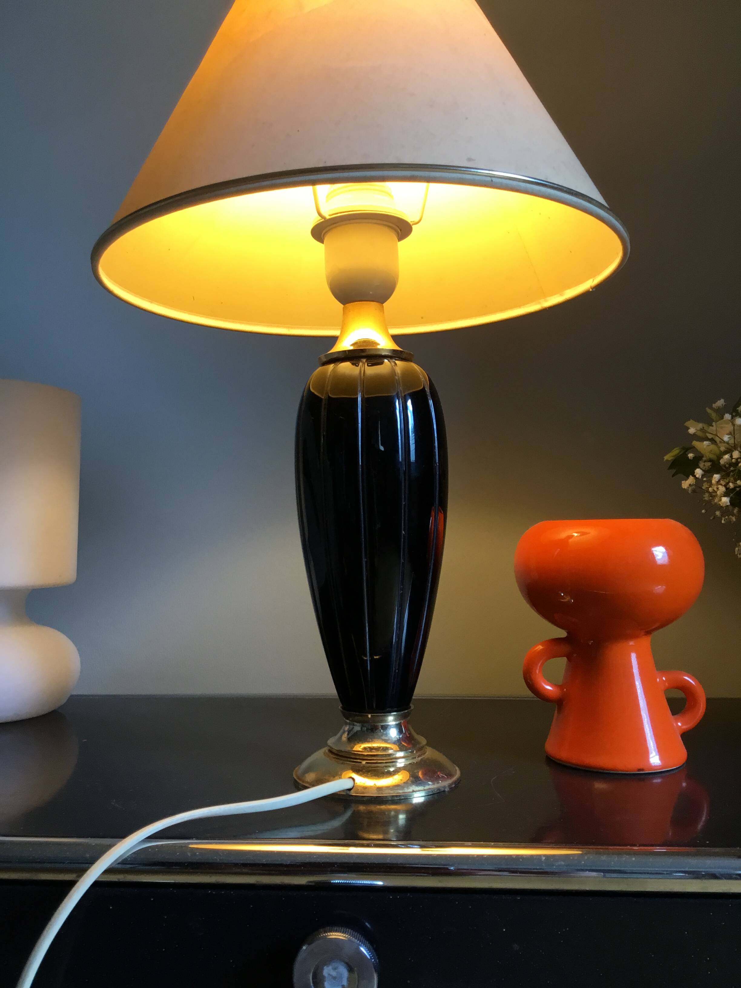 Vintage gold and black ceramic lamp