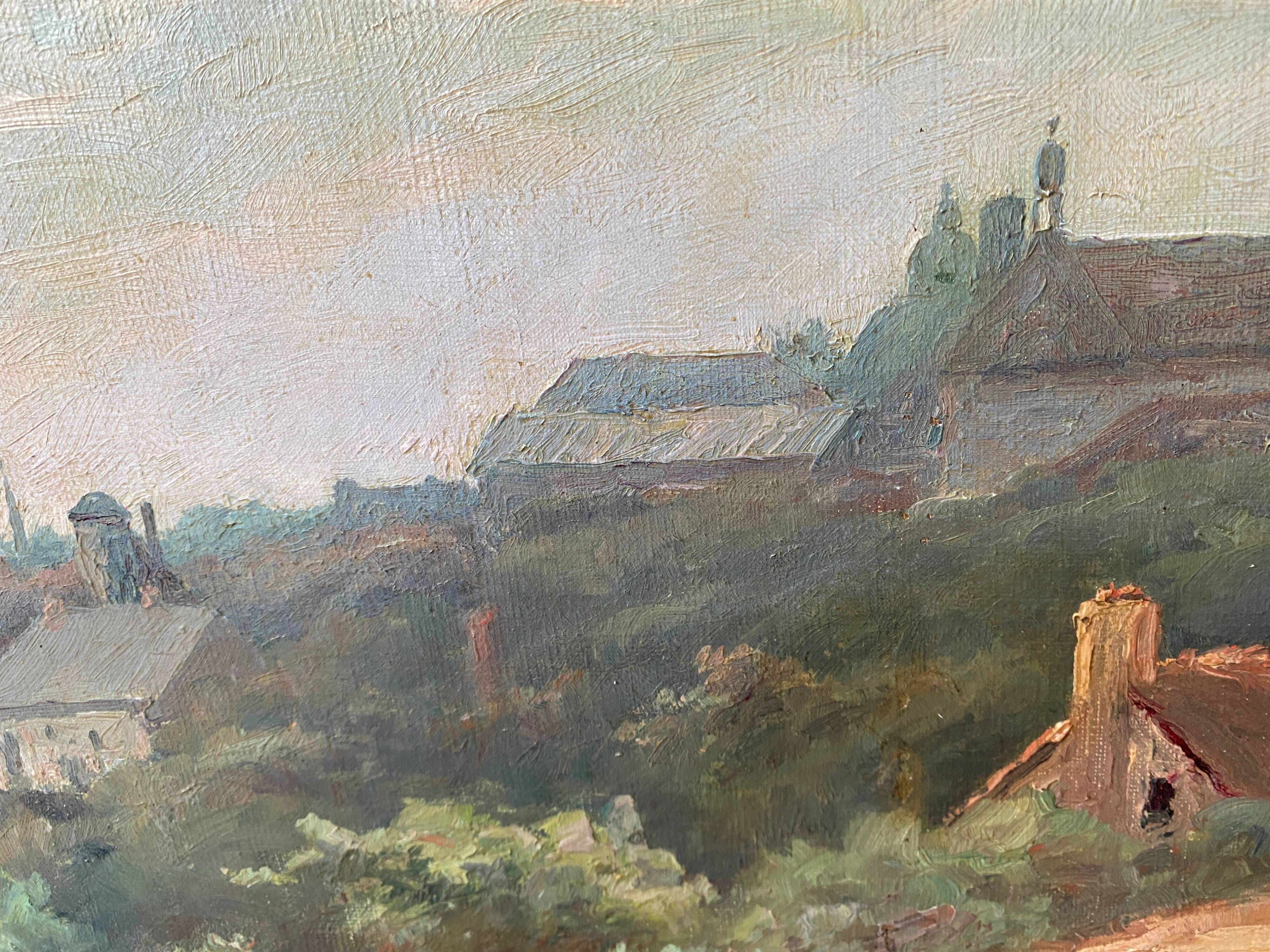 Hst painting "animated landscape" by hf vertet (1847-1924) known as l'abbé vertet