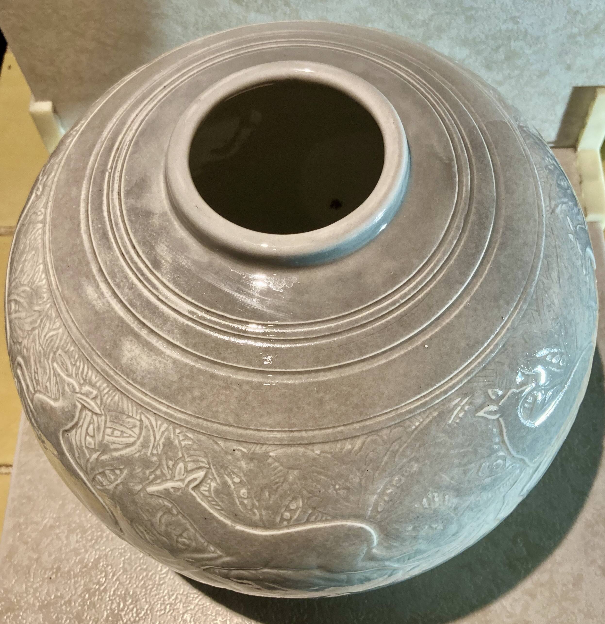 Large art deco ceramic vase by juliette mazaudois signed on the bottom