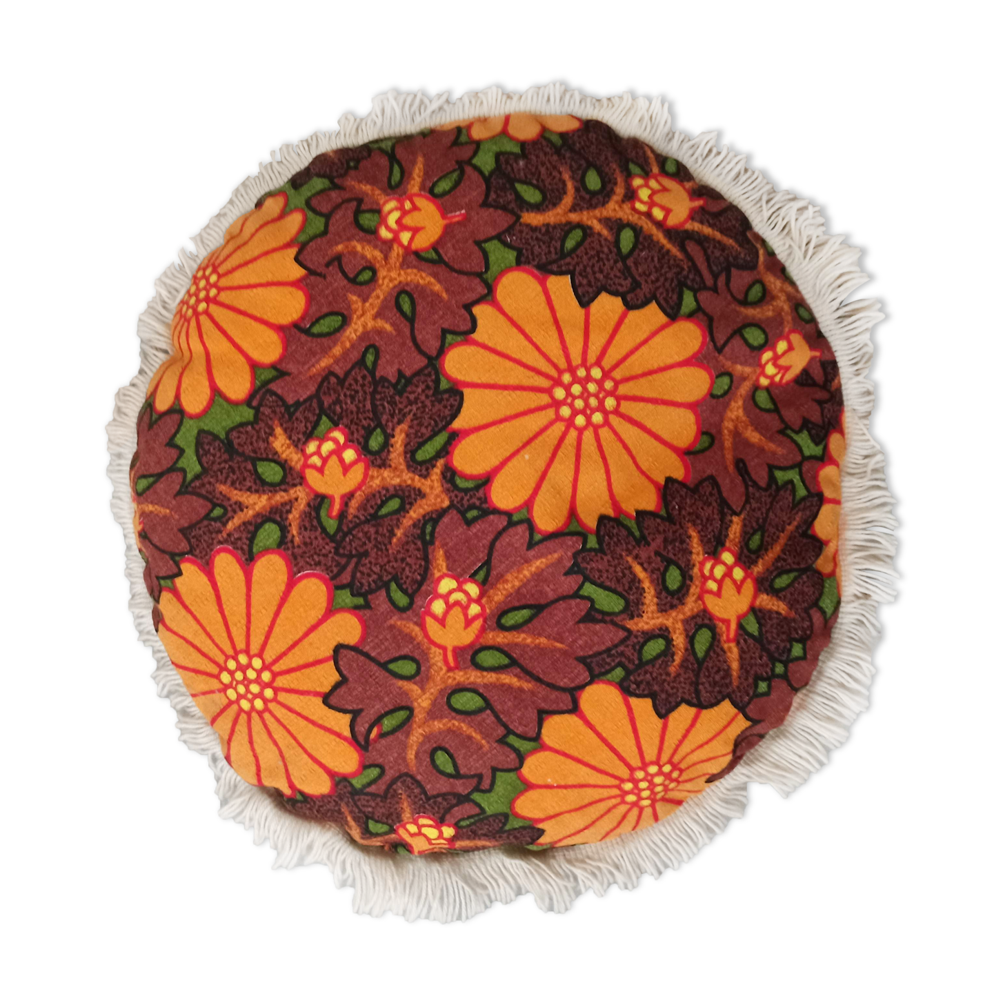 Round cushion year 70 vintage fringes