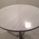 Table in white Formica, 3 chairs and 1 stool in gray leatherette