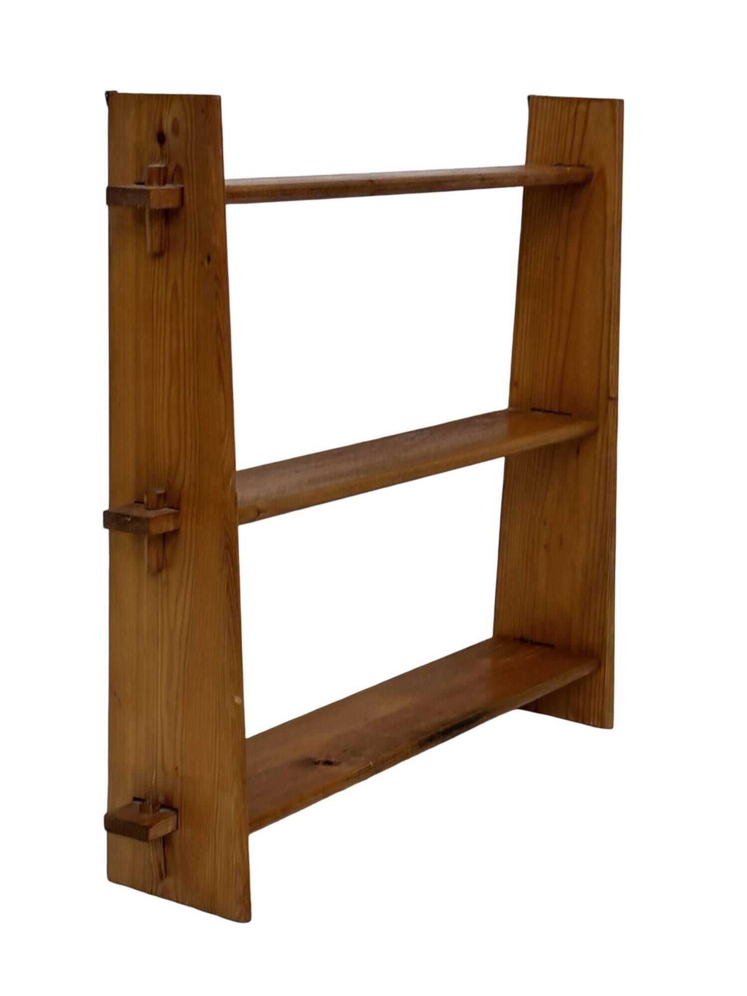 Vintage wooden wall shelve rack bookshelf in pinewood minimalist design
