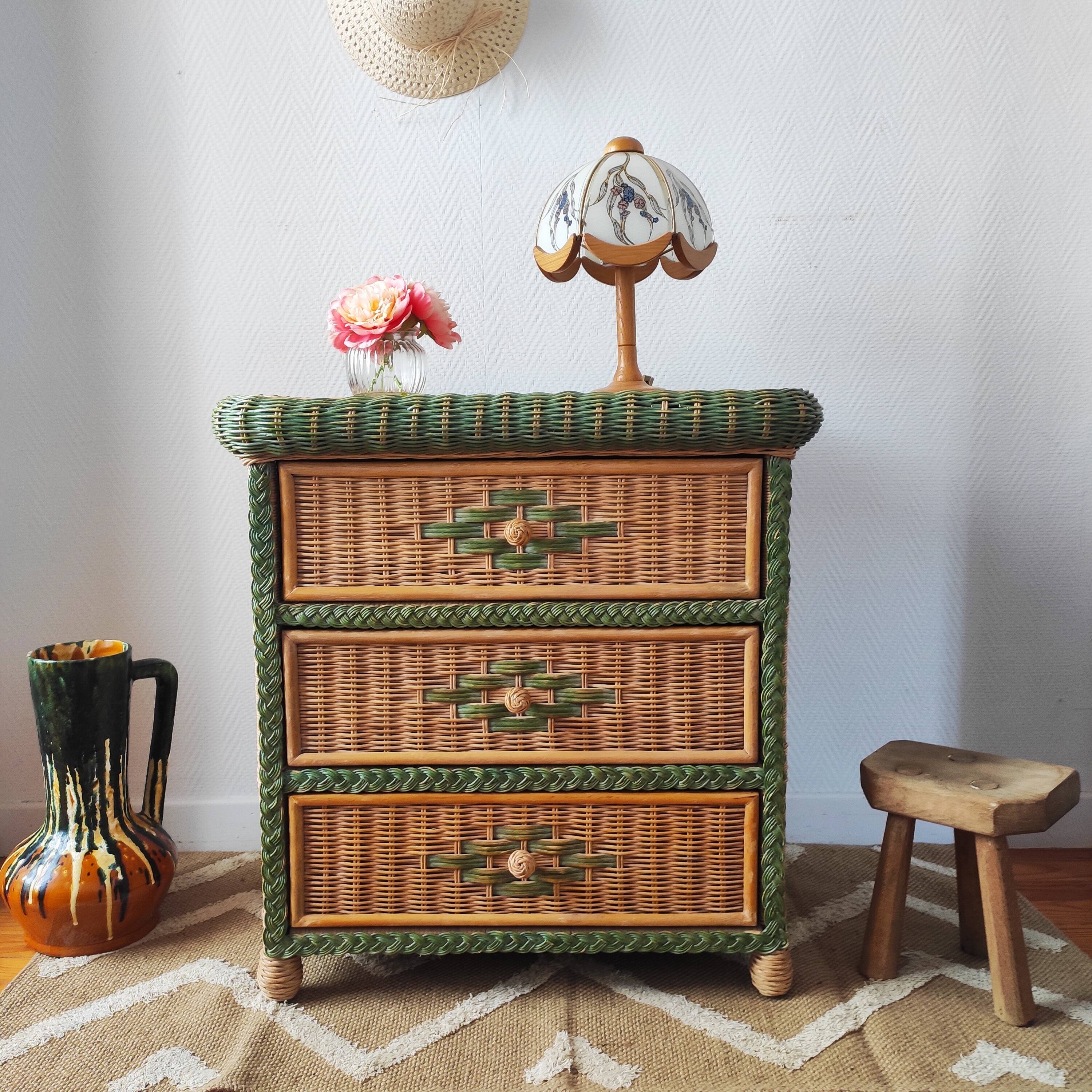 Wicker chest of drawers, 1970s-80s.