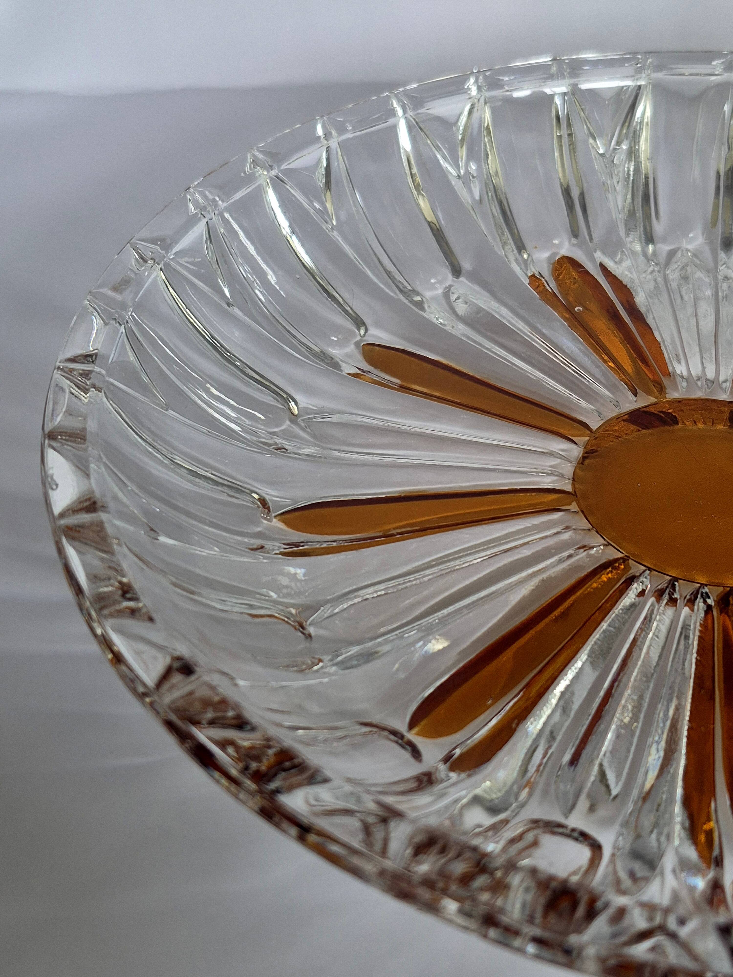 Vintage cut crystal pocket bowl with amber centre – 1960s/70s