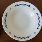 Hollow plates in earthenware Lustucru décor vintage checkerboard blue tiles