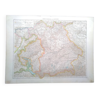 Une carte géographique issue Atlas Richard Andrees 1887  Württemberg und Bayern