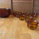 Salad bowl + 11 cups vereco frosted moulded amber glass 1970s vintage