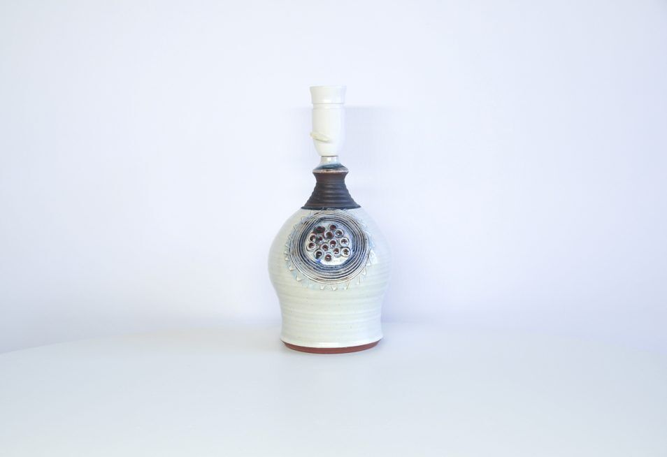 Vintage Danish table lamp in light blue earthenware
