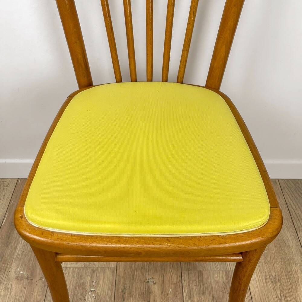 60s blond wood and yellow vinyl bistro chair