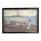 Oil painting "Fishermen of Sicily" 1960, Napoleon III frame