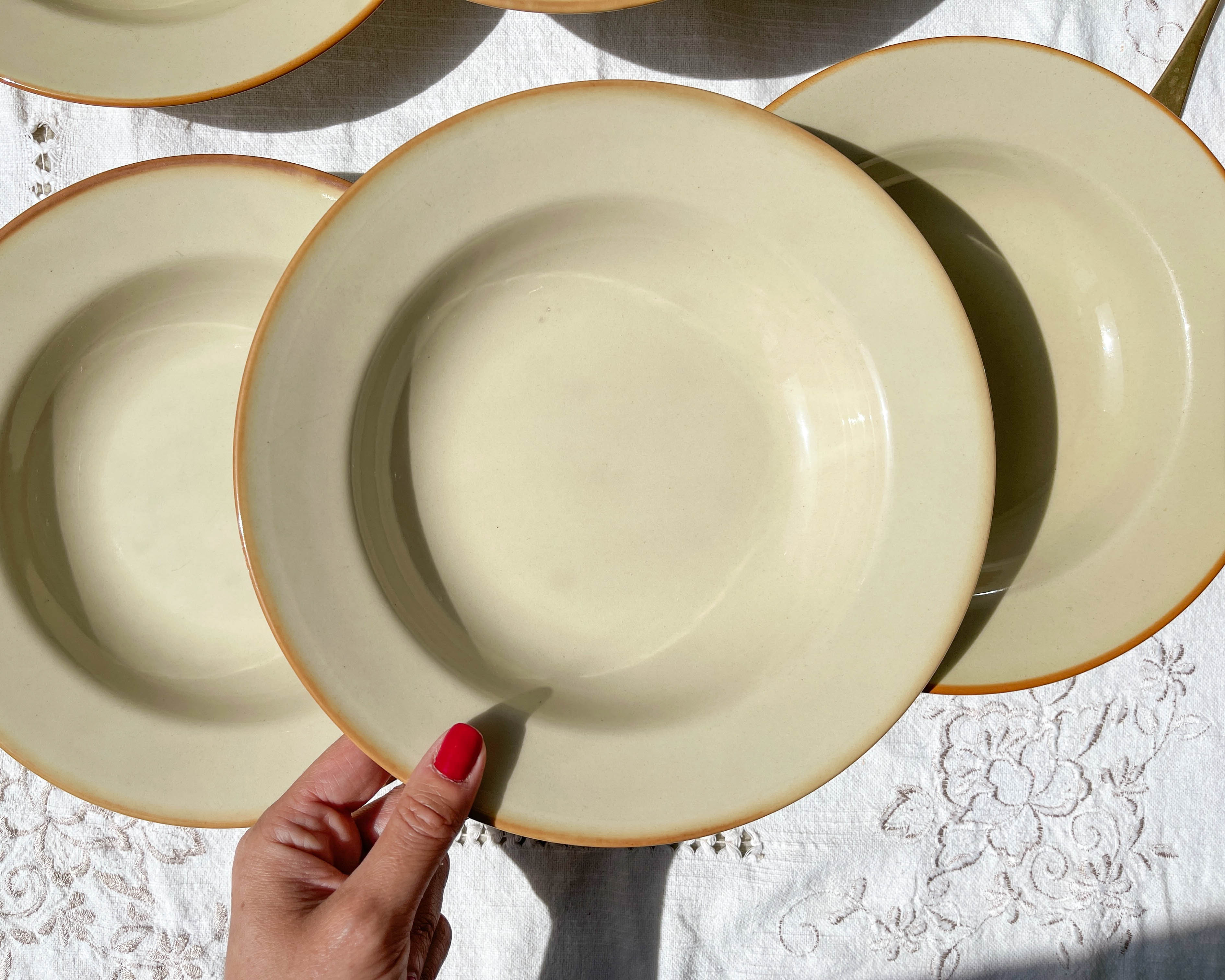 6 Hollow plates in beige sandstone Tulowice Poland 1970