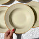 6 assiettes creuses en grès beige Tulowice Poland 1970