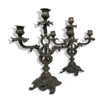 Pair of candelabras regulates, bronze in rocaille style