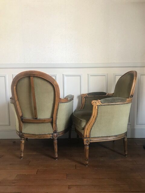 Velvet bergère chairs
