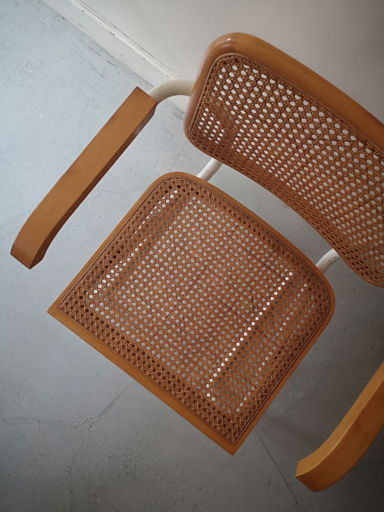 B64 armchair in white metal and canning by Marcel Breuer, Italy