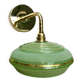 Applique abat-jour vintage en verre givré vert et doré