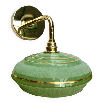Vintage wall lamp in green and gold frosted glass