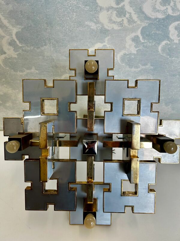 Chandelier géométrique par Gaetano Sciolari, Italie, années 1970, Hollywood Regency