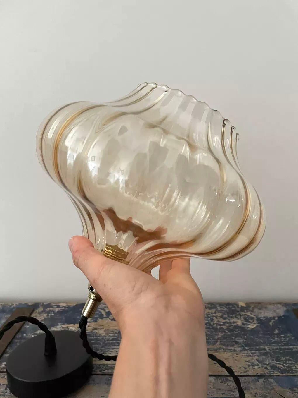 Vintage suspension lamp in gold glass