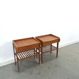 Teak fineer nachtkastjes set met lade uit Zweden